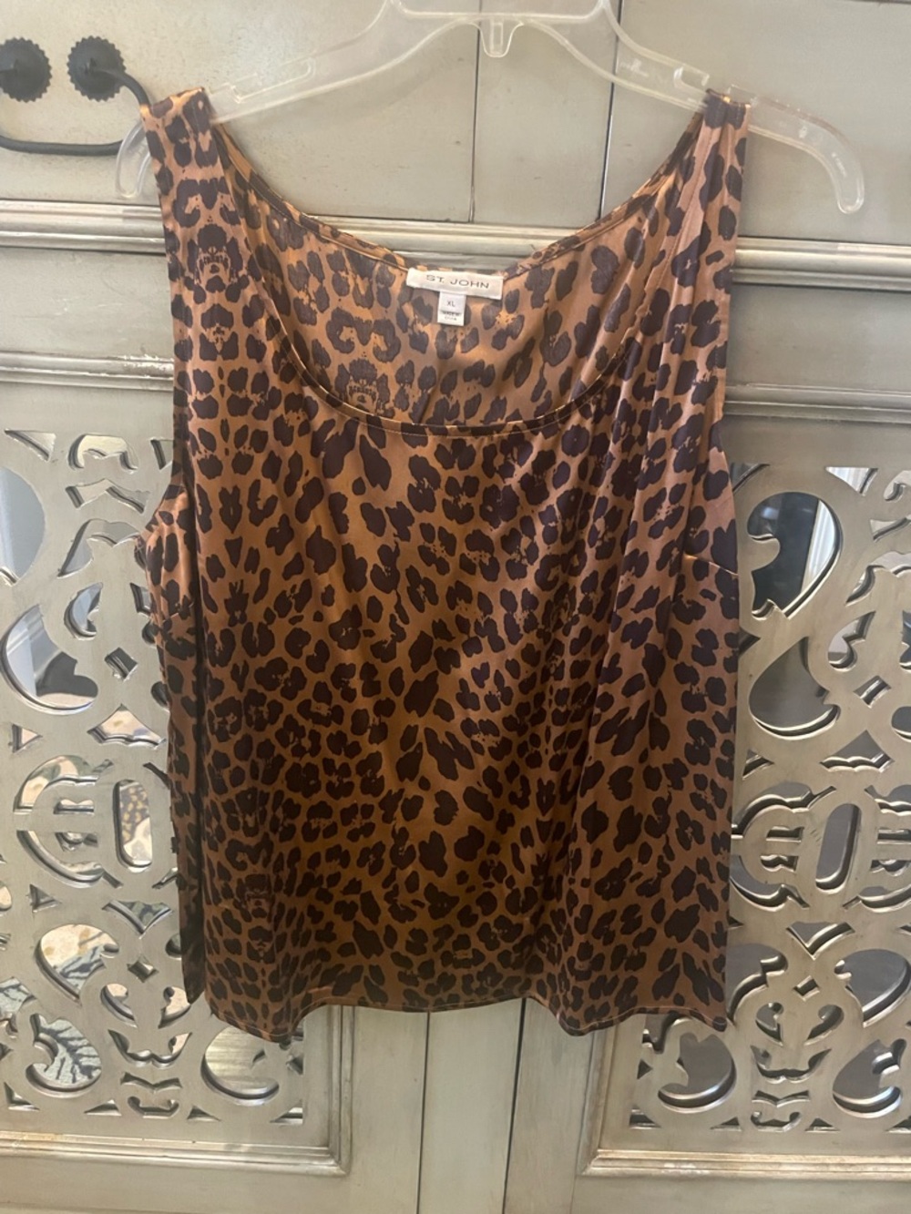 St. John Brown and Black Leopard Print Silk Camisole